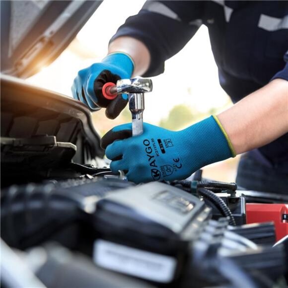 Safety Work Gloves PU Coated, 12 Pairs KG11PB, Seamless Knit Glove with Coat - Picture 5 of 6